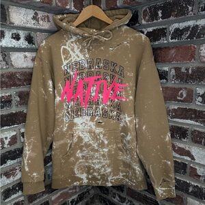 Men’s Nebraska Native Graphic Custom Bleach Splatter Distressed Hoodie